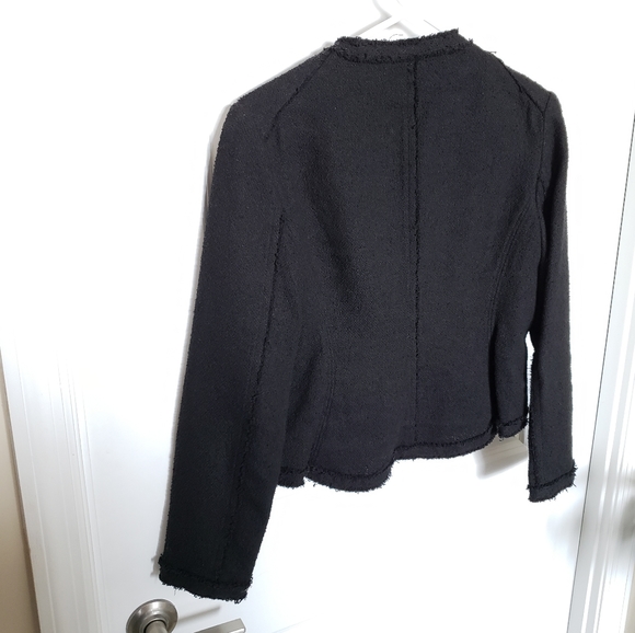 Theory Black Fringe Tweed Jacket Sz M - Picture 9 of 11